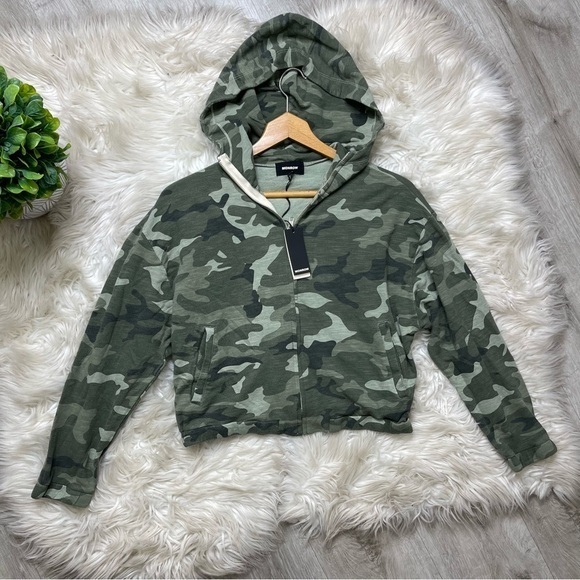 Monrow Revolve‎ Green Camo Olive Green Hoodie - Picture 2 of 8